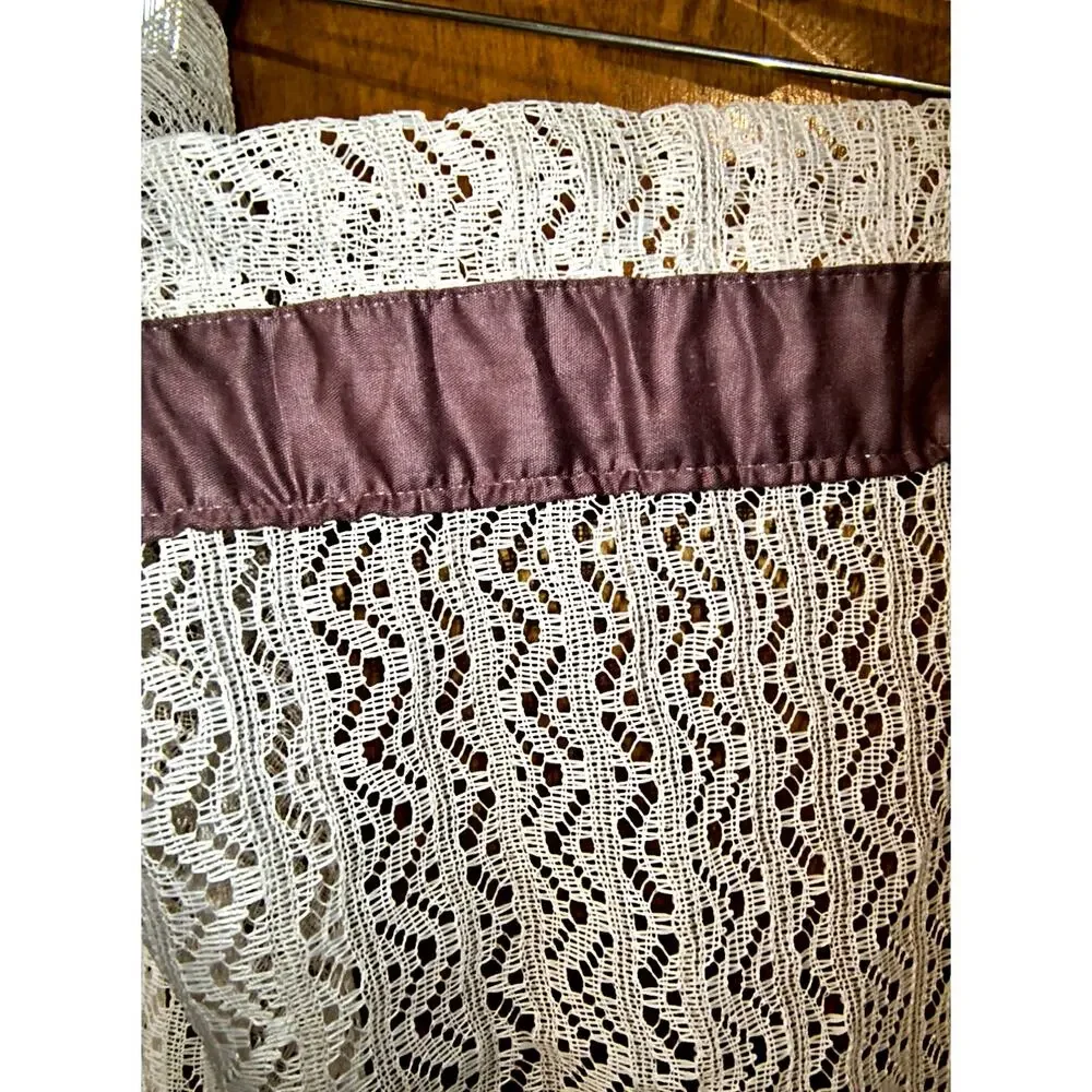 1631. One Panel Lace Curtain Mauve Trim Rod Pocket